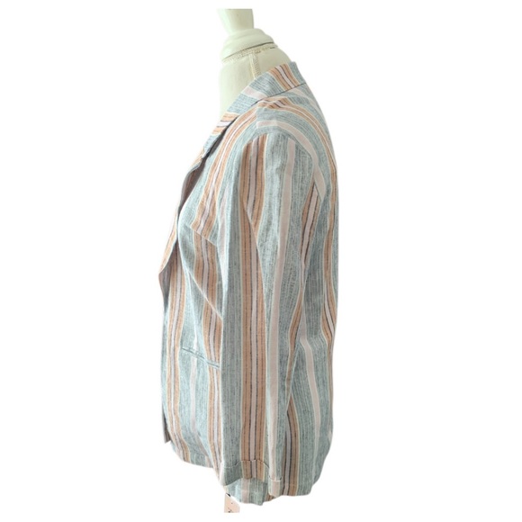 Nanette Lepore Linen Blend Long Sleeve Striped Open Front Blazer Sz Medium NWT - Picture 5 of 9